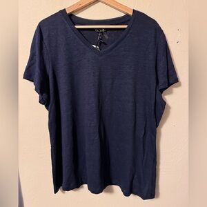 NWT Charlie B dark blue Linen short sleeve top Size XL
